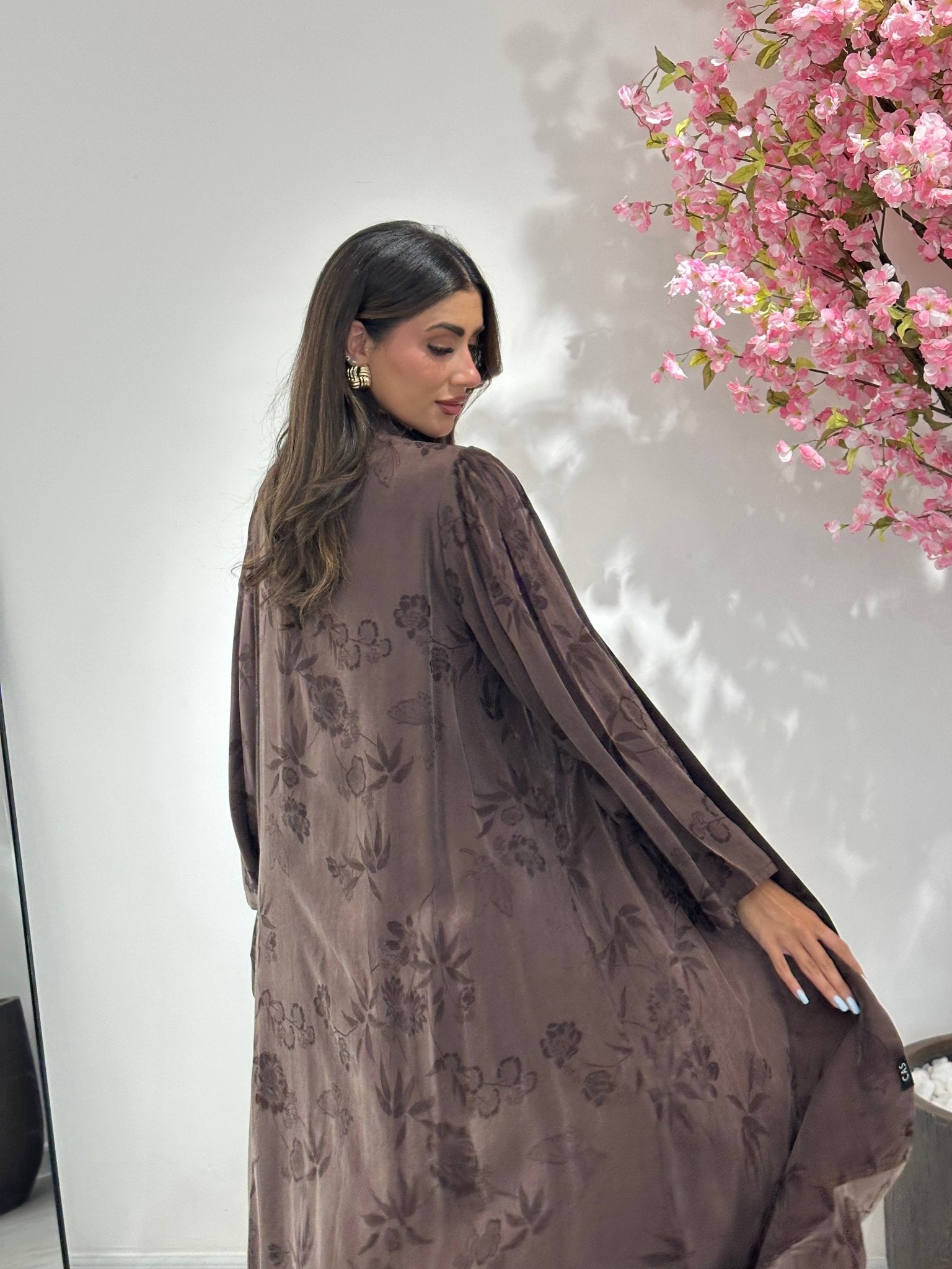 C 1159 Brown Printed Abaya