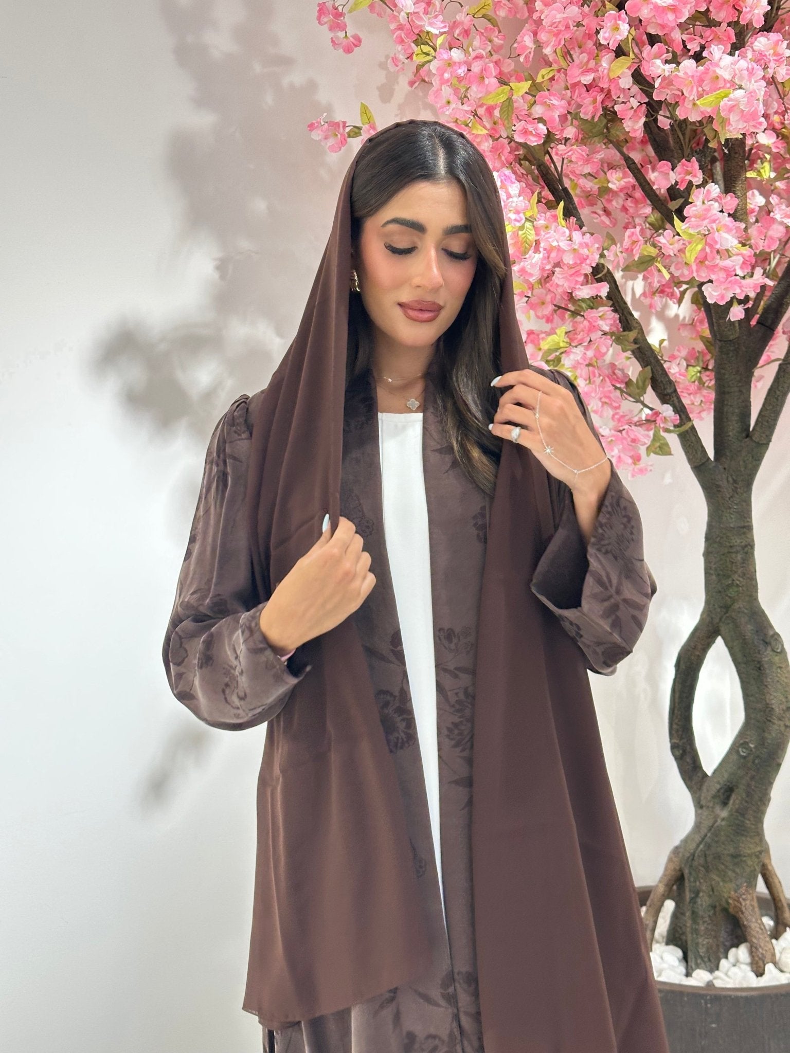 C 1159 Brown Printed Abaya