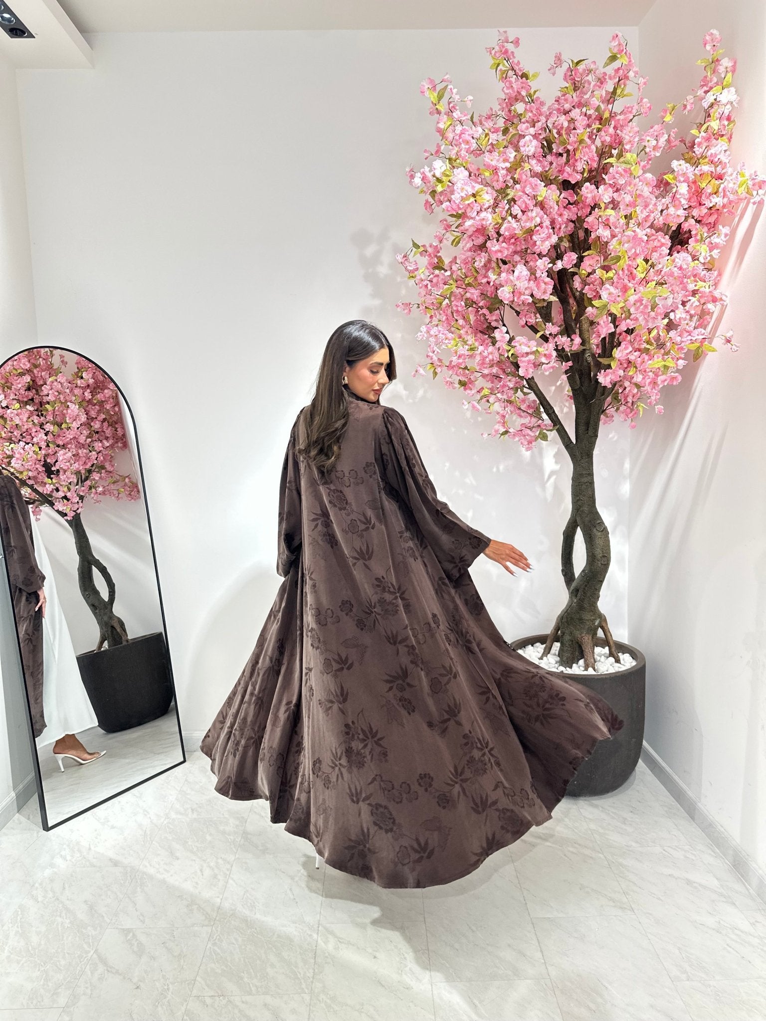 C 1159 Brown Printed Abaya