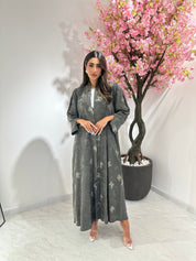 C 1160 Grey Printed Abaya