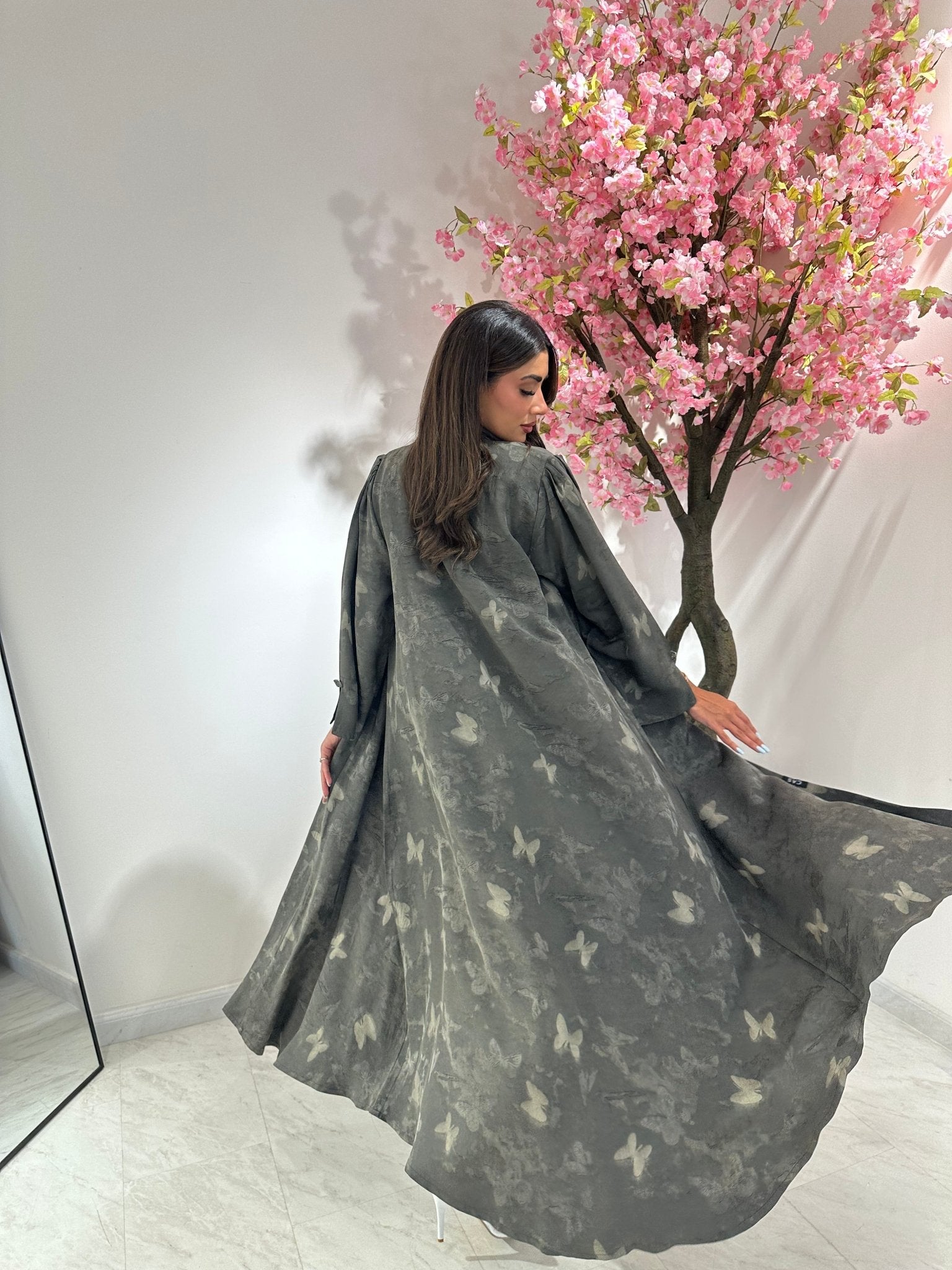 C 1160 Grey Printed Abaya