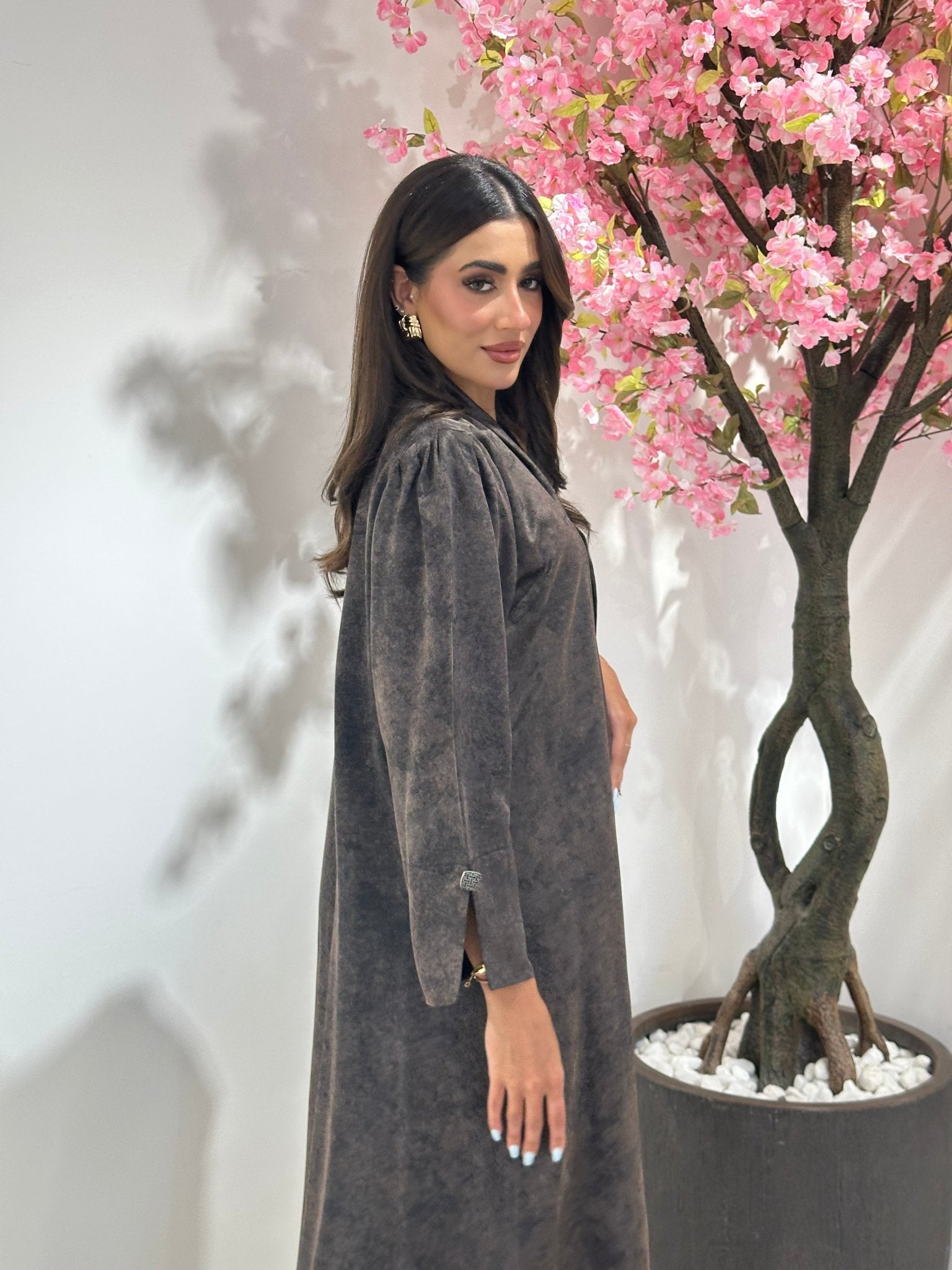 C 1161 Brown Printed Abaya