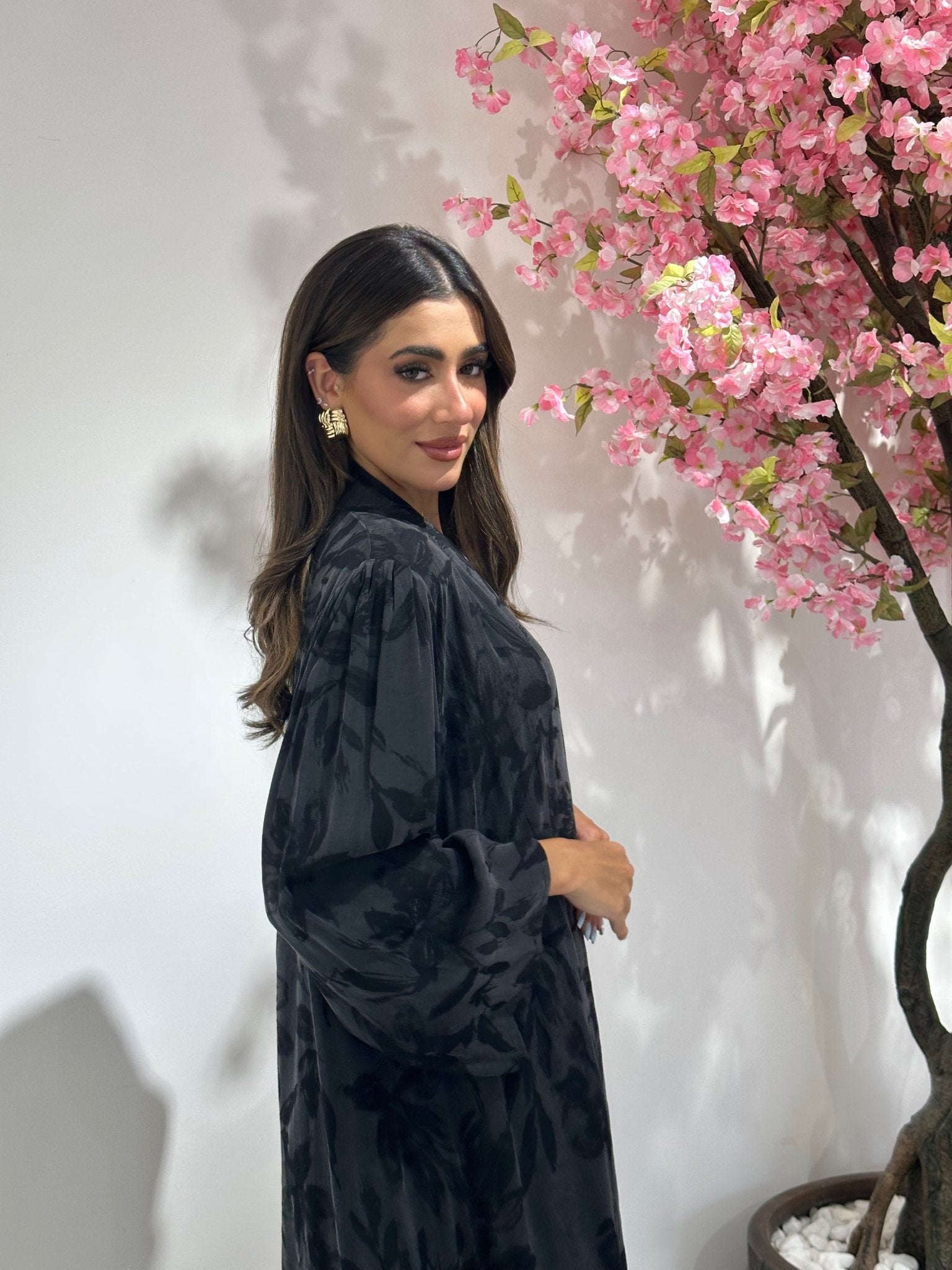 C 1162 Black Printed Abaya