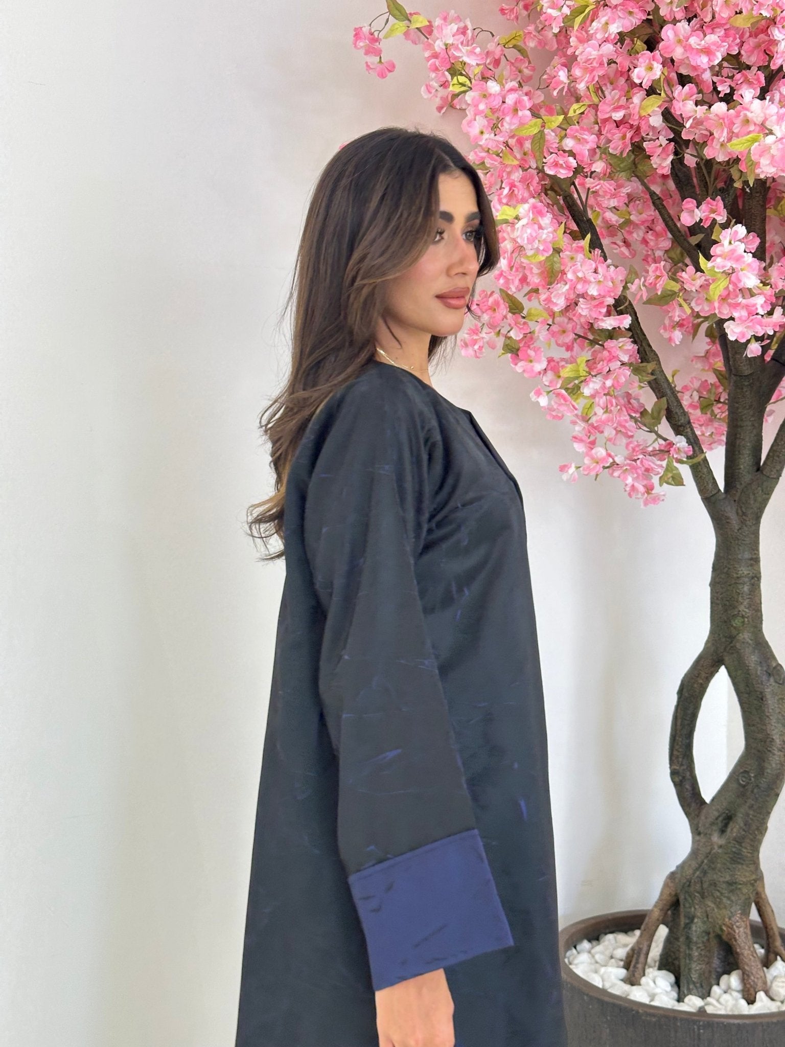 C 1163 Black Blue Printed Abaya