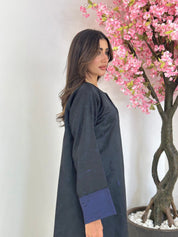 C 1163 Black Blue Printed Abaya