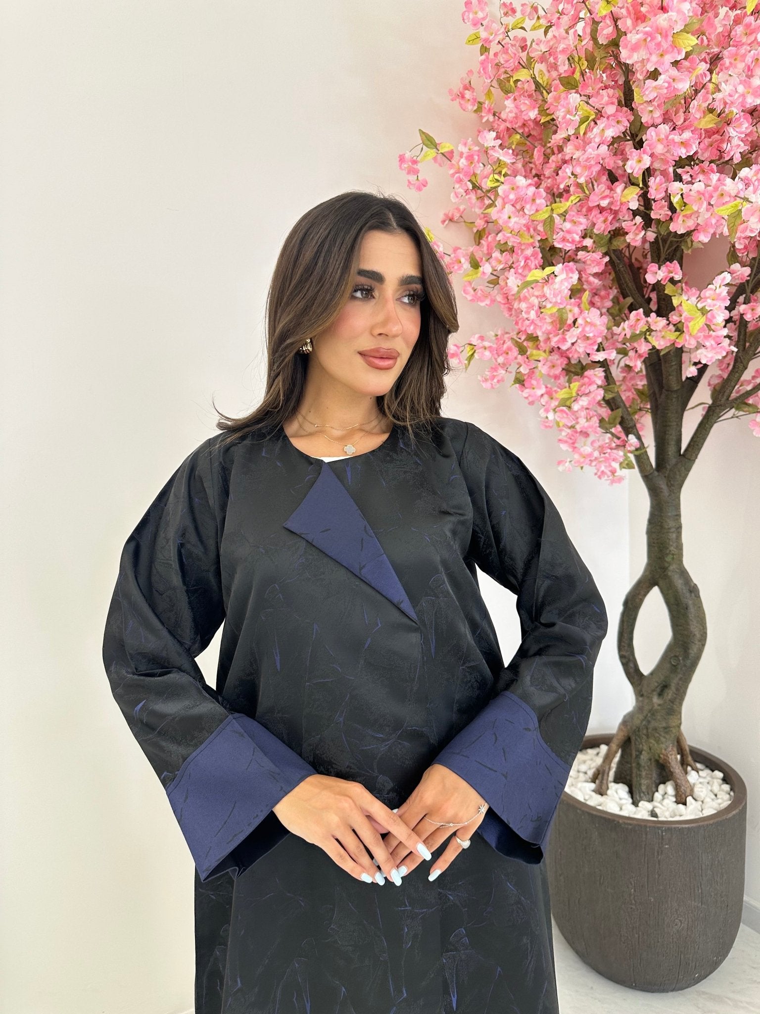 C 1163 Black Blue Printed Abaya