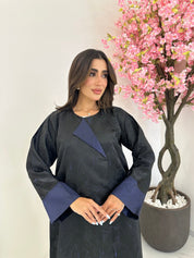 C 1163 Black Blue Printed Abaya