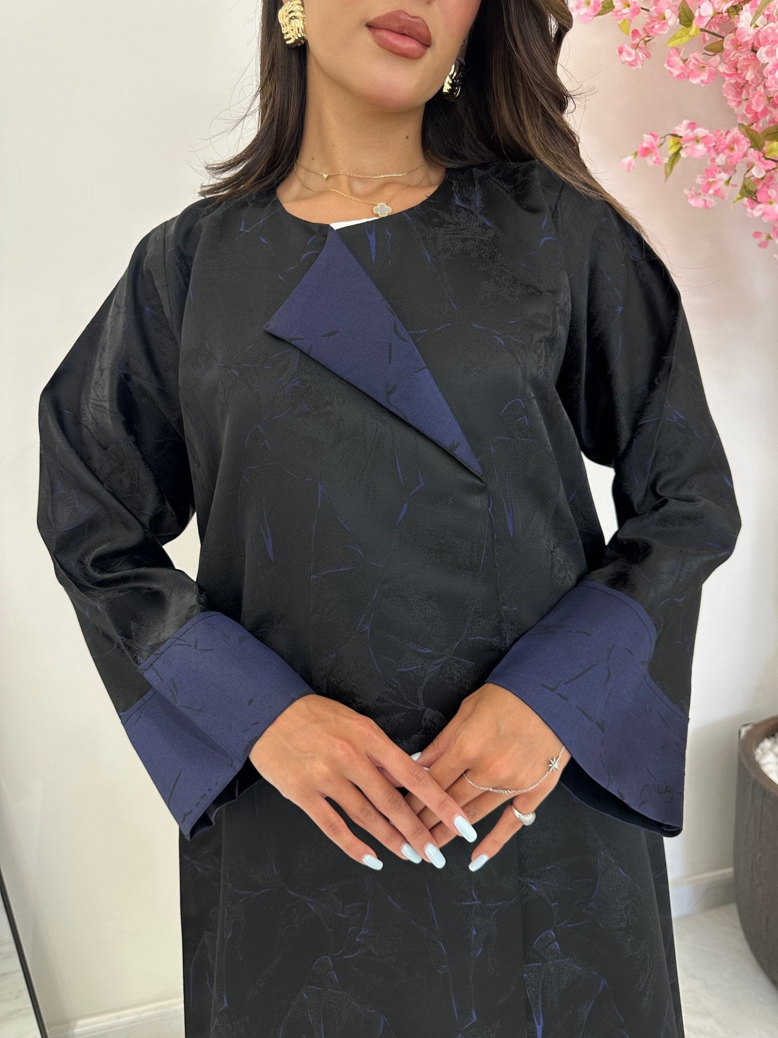 C 1163 Black Blue Printed Abaya