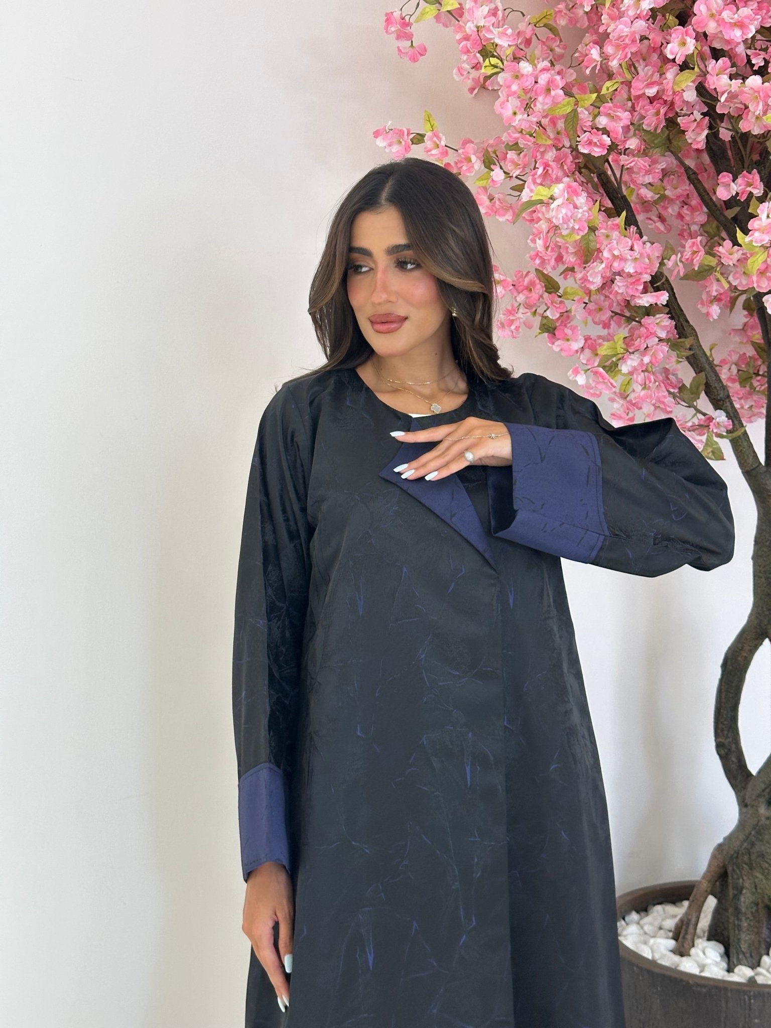 C 1163 Black Blue Printed Abaya