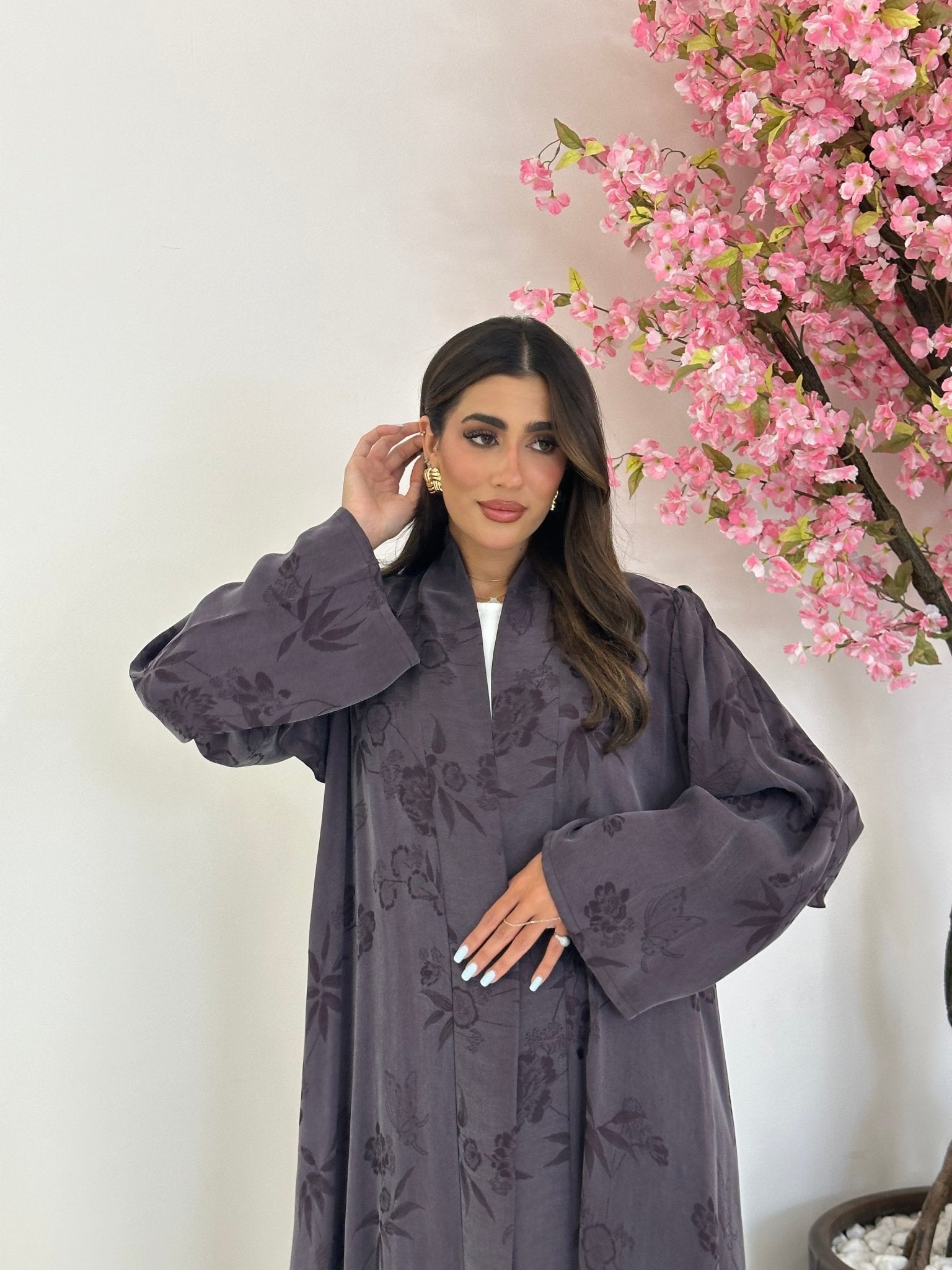 C 1164 Purple Printed Abaya