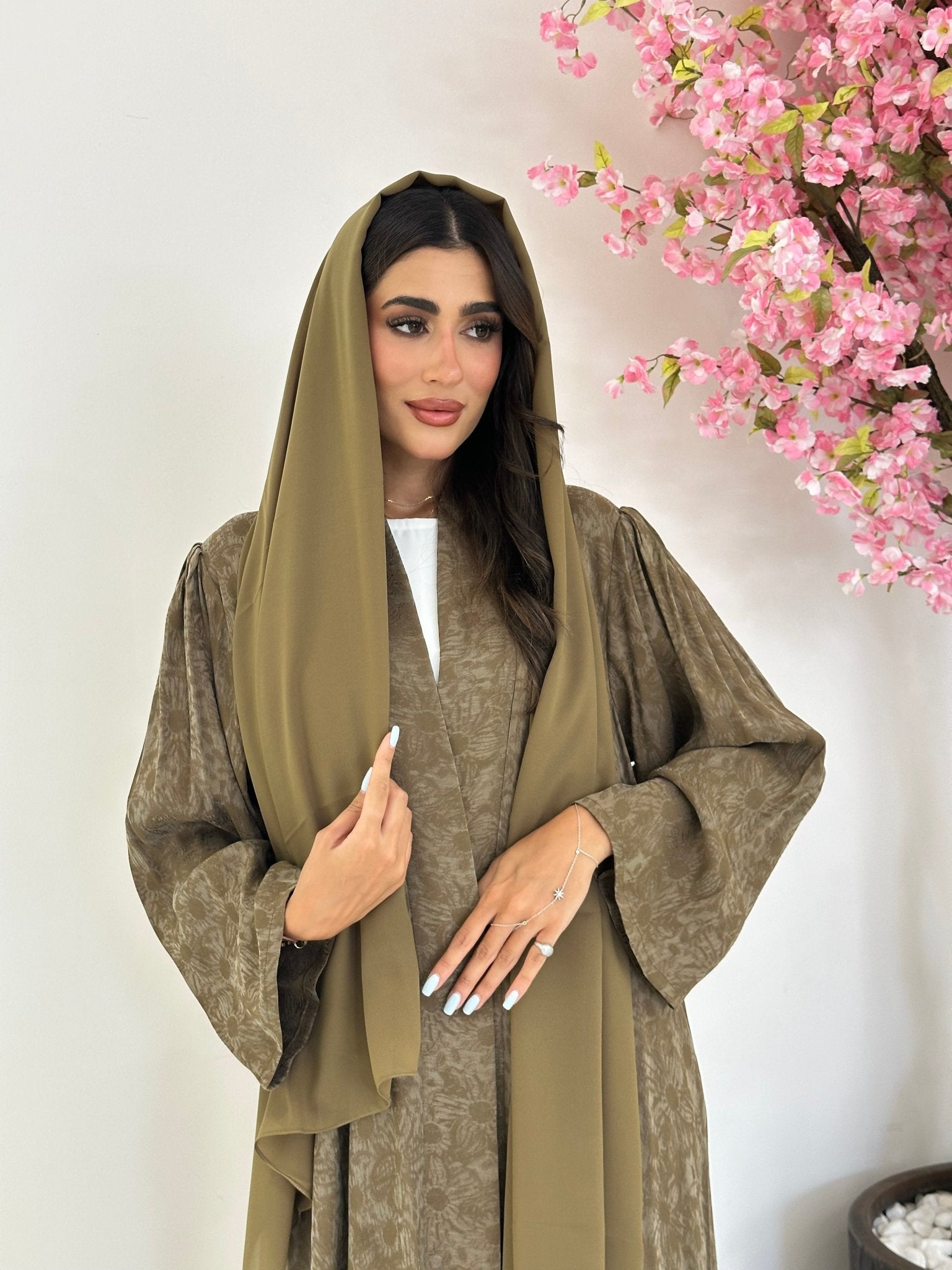 C 1165 Moss Green Printed Abaya