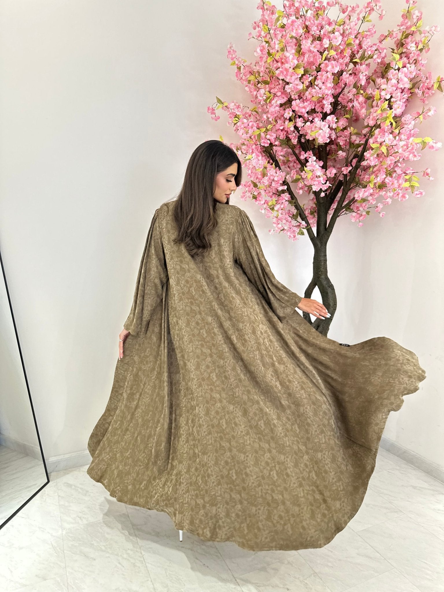 C 1165 Moss Green Printed Abaya