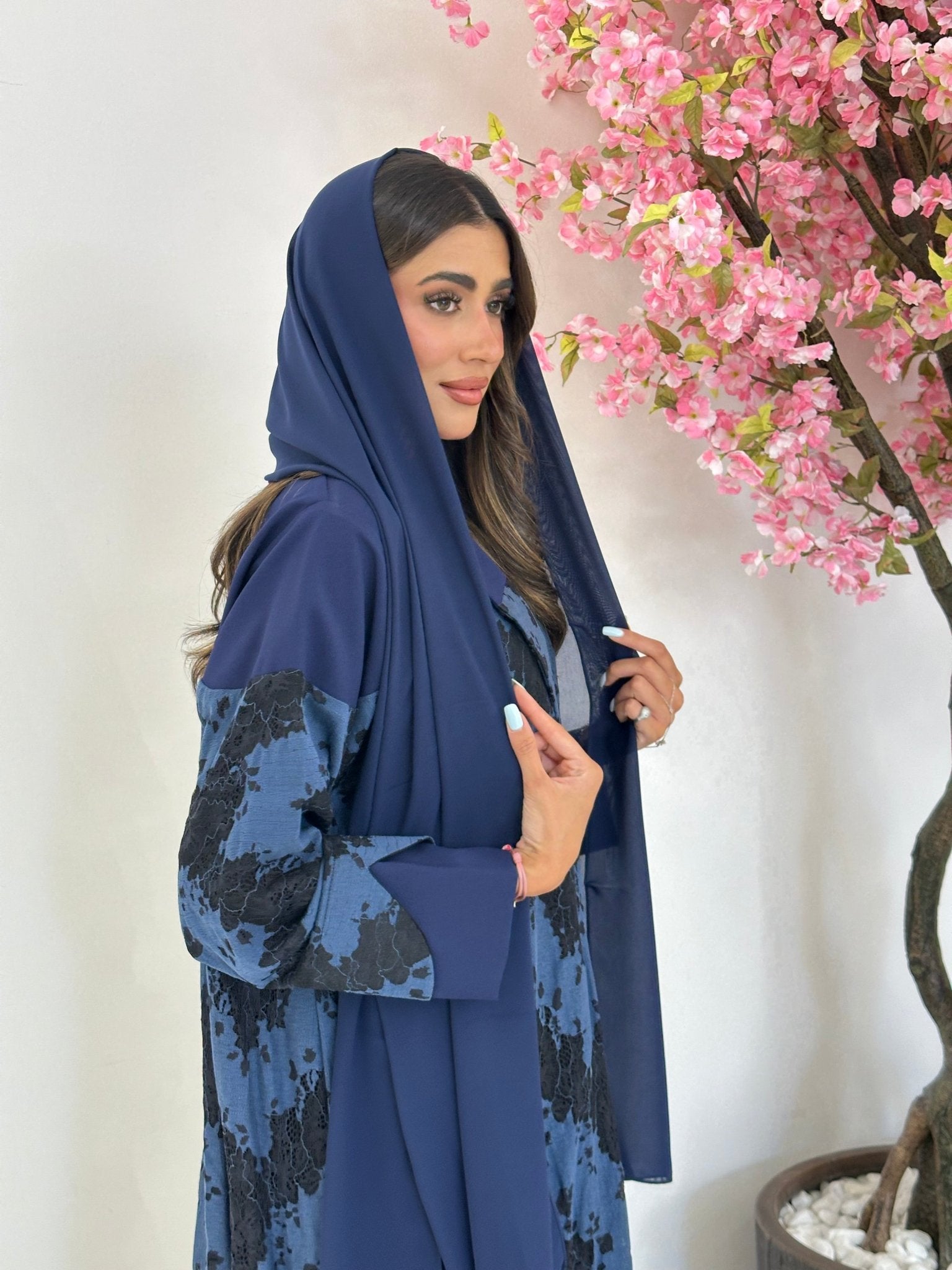 C 1166 Blue Printed Abaya