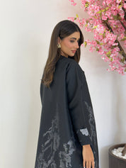 C 1168 Black Grey Printed Abaya