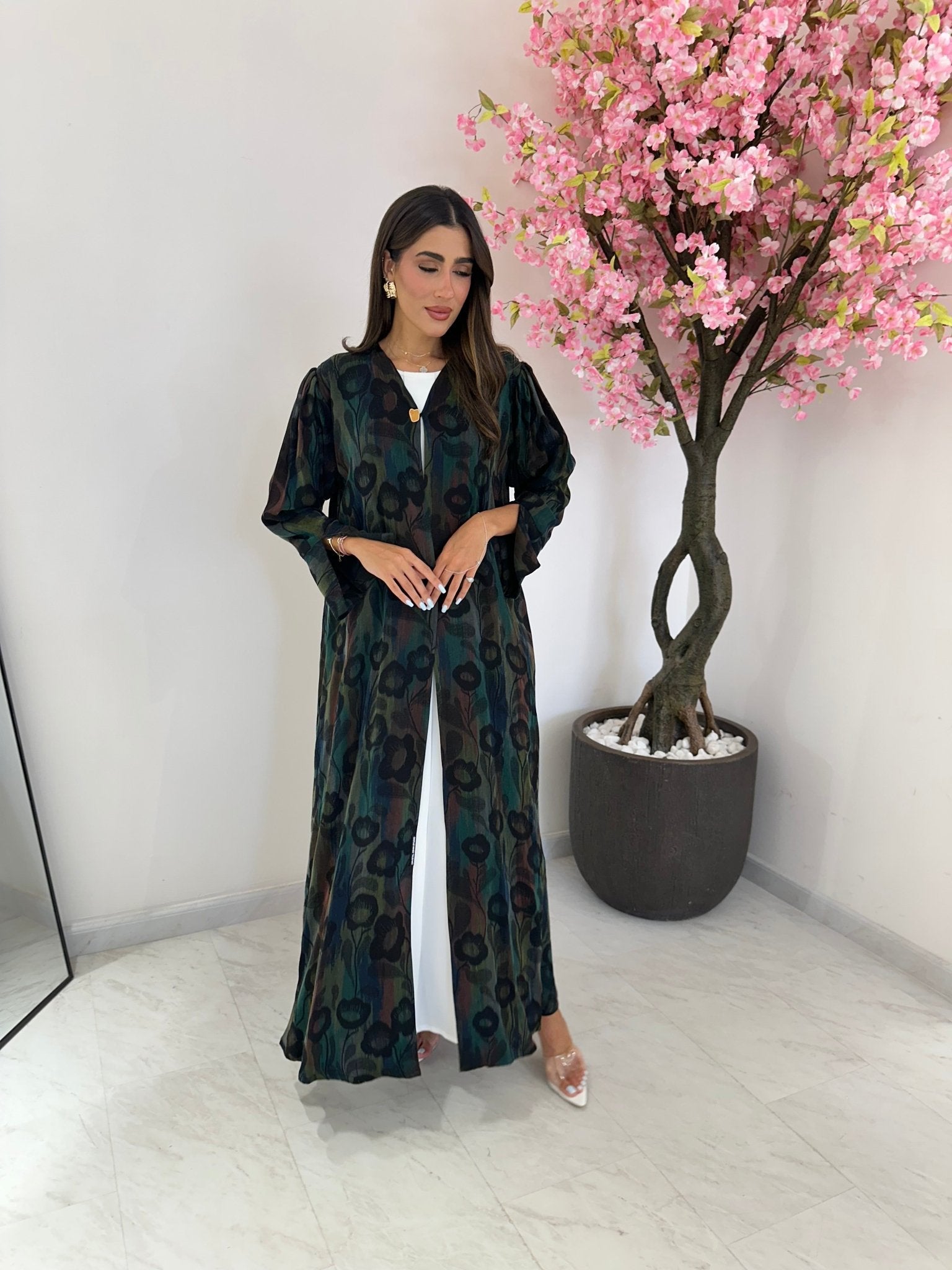 C 1170 Green Printed Abaya