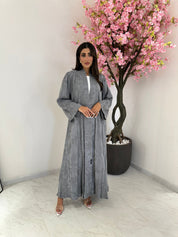 C 1172 Light Grey Printed Abaya
