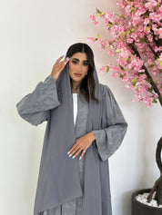 C 1172 Light Grey Printed Abaya