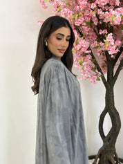 C 1172 Light Grey Printed Abaya