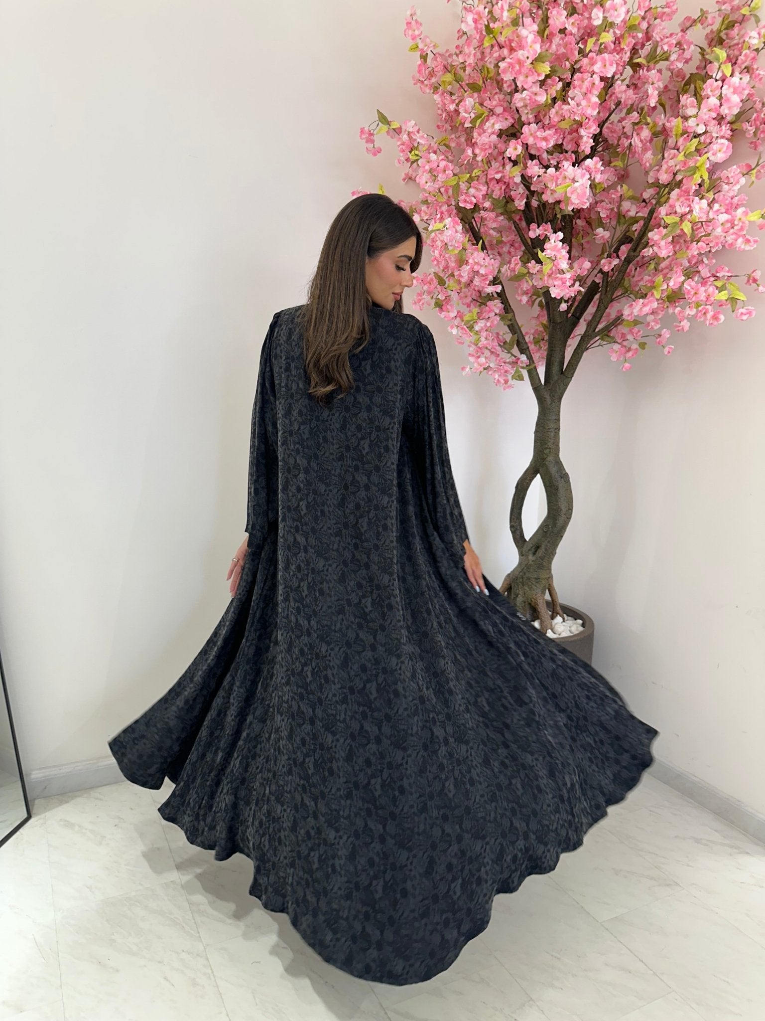 C 1173 Black Printed Abaya