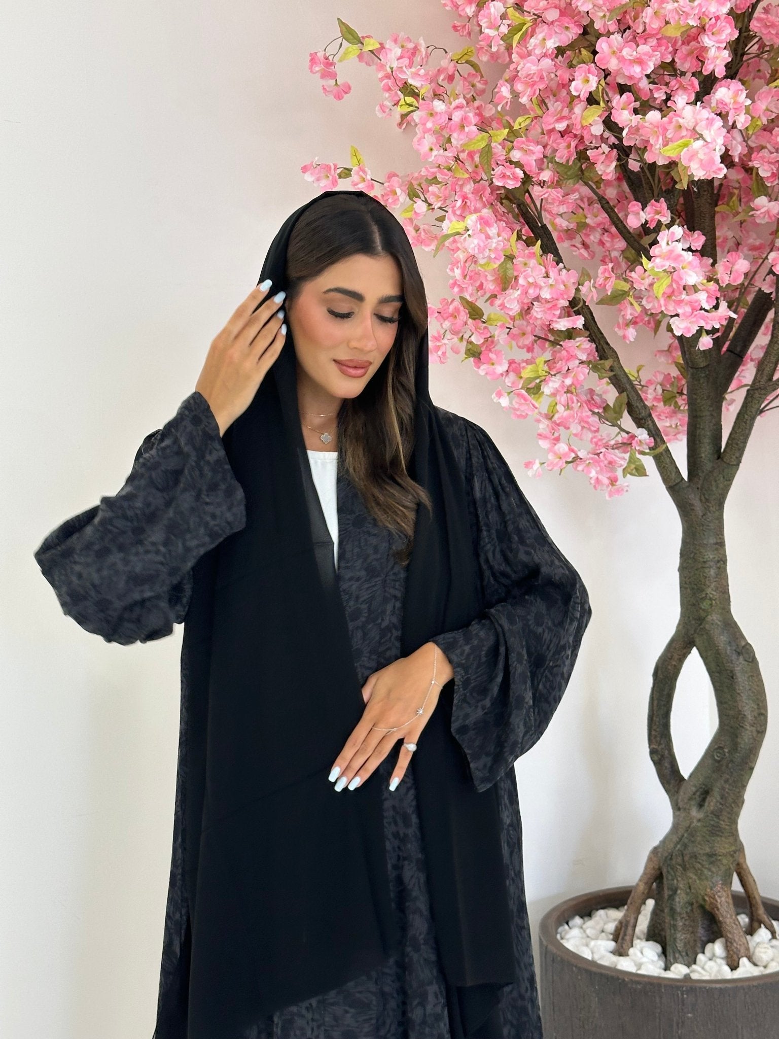 C 1173 Black Printed Abaya