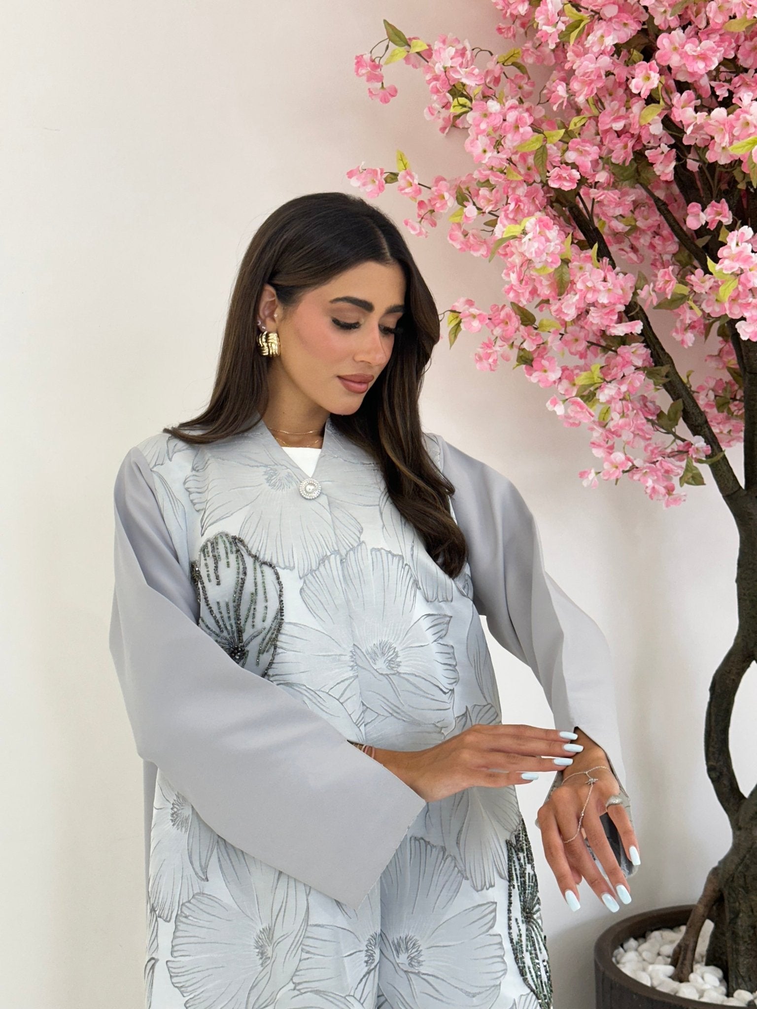 C 1175 Silver Printed Abaya