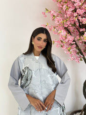 C 1175 Silver Printed Abaya