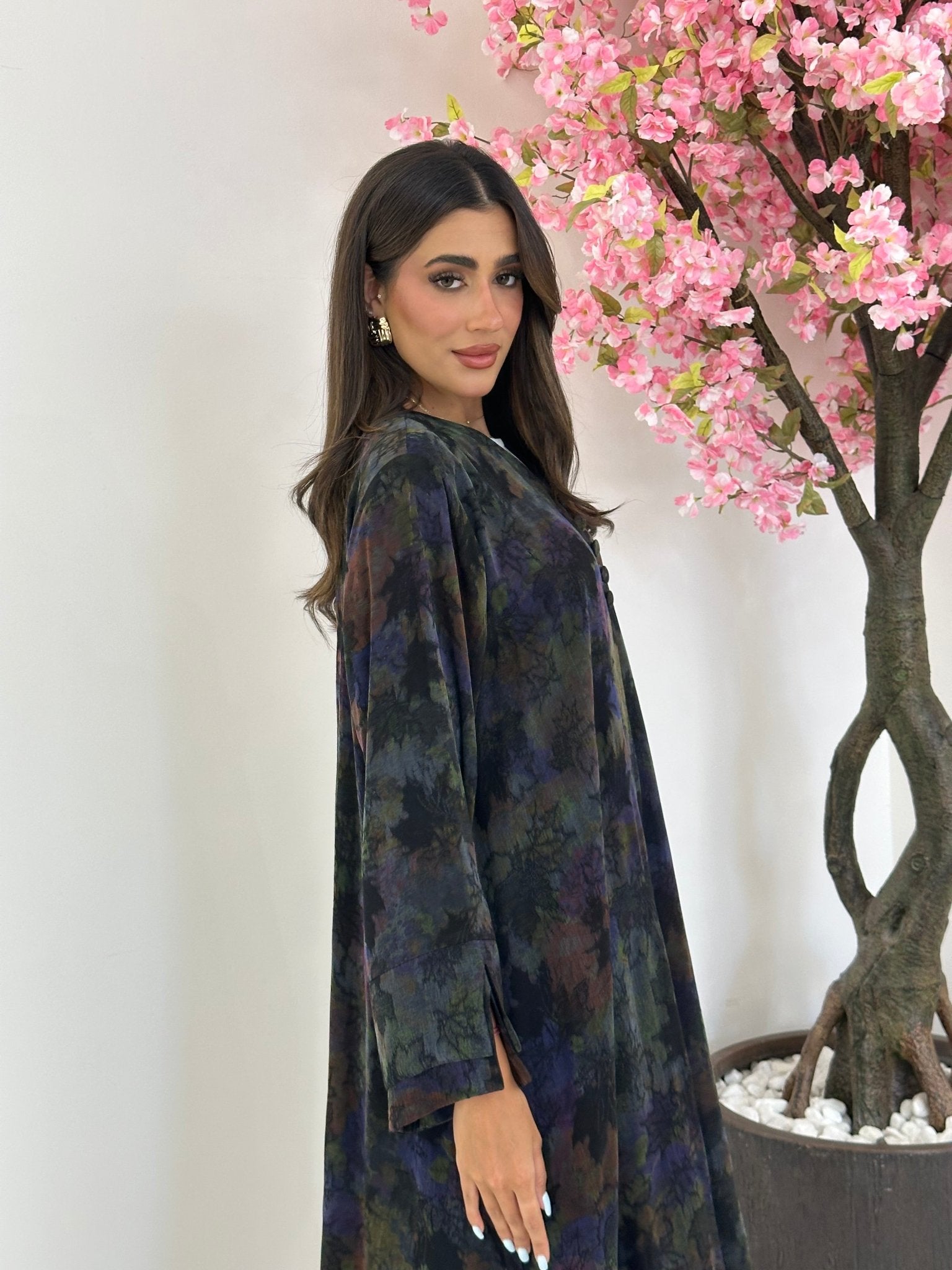C 1177 Navy Blue Printed Abaya