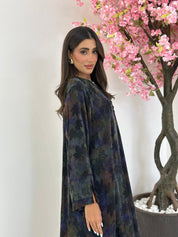 C 1177 Navy Blue Printed Abaya