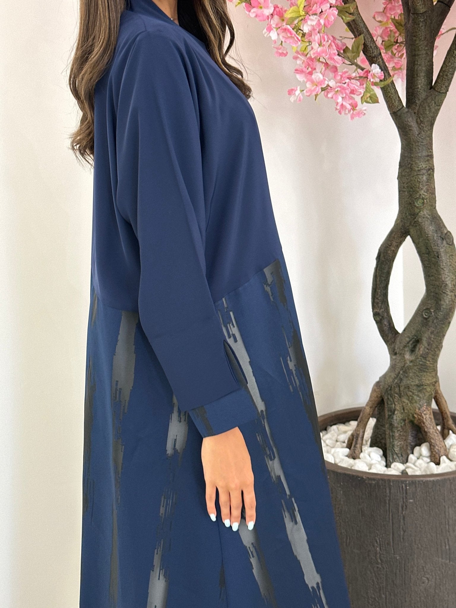 C 1178 Navy Blue Printed Abaya