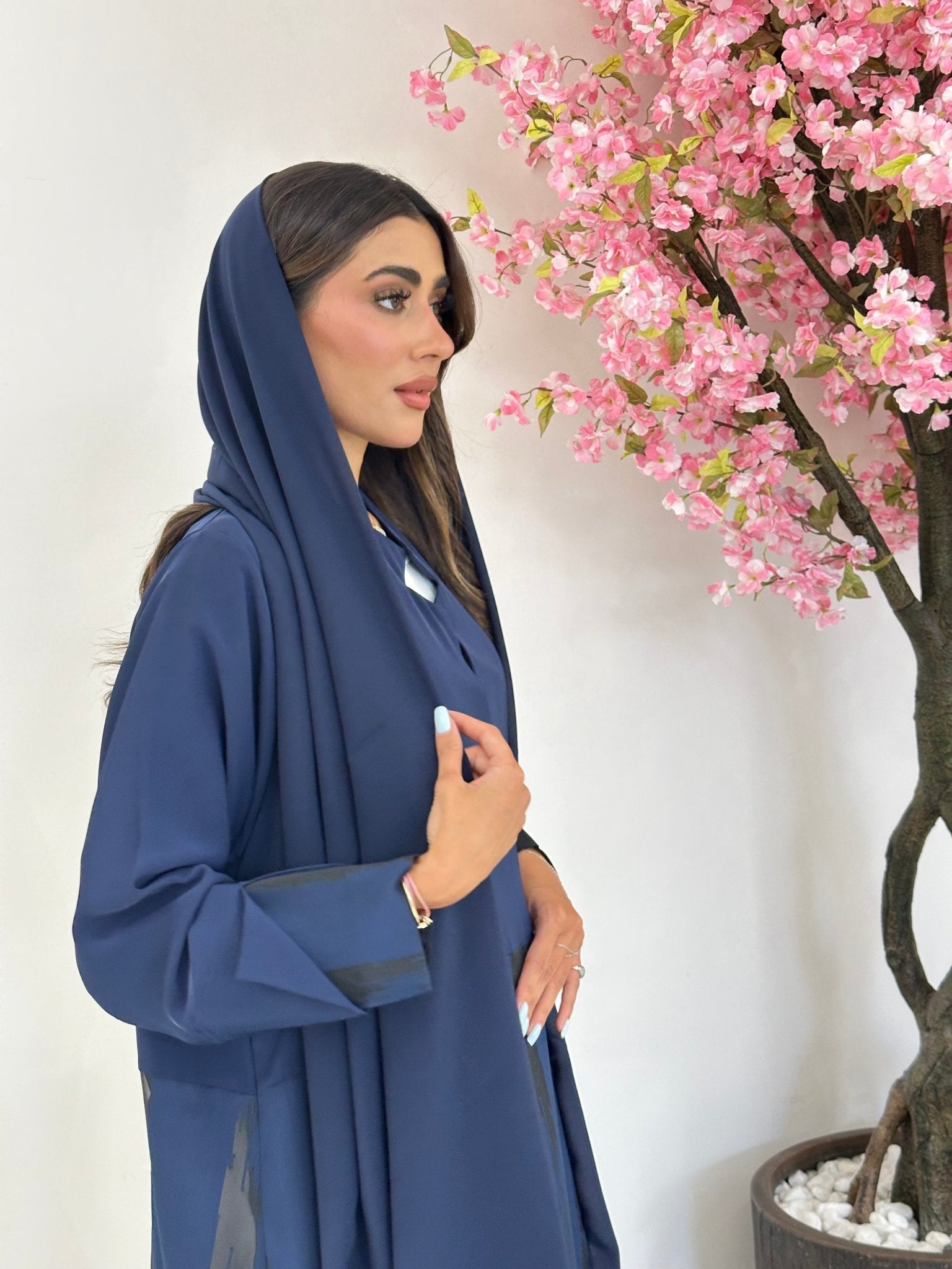 C 1178 Navy Blue Printed Abaya