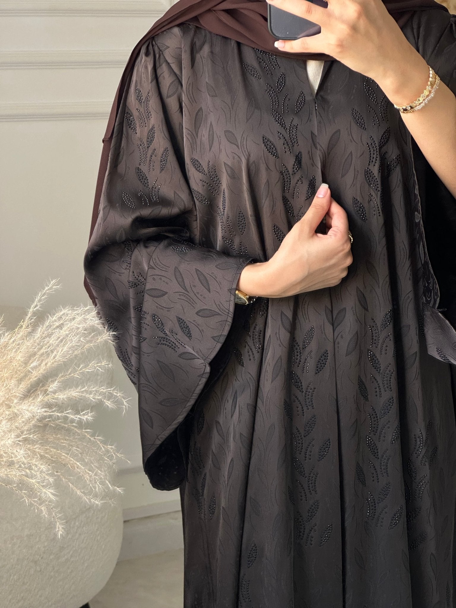 C 1202 - 03 Brown Printed Abaya