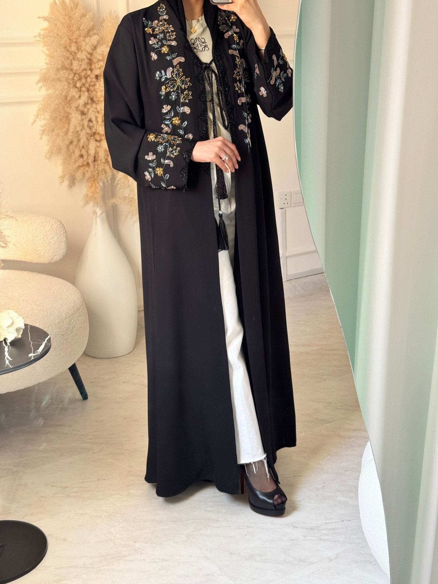 C 1203 Black Beaded Abaya