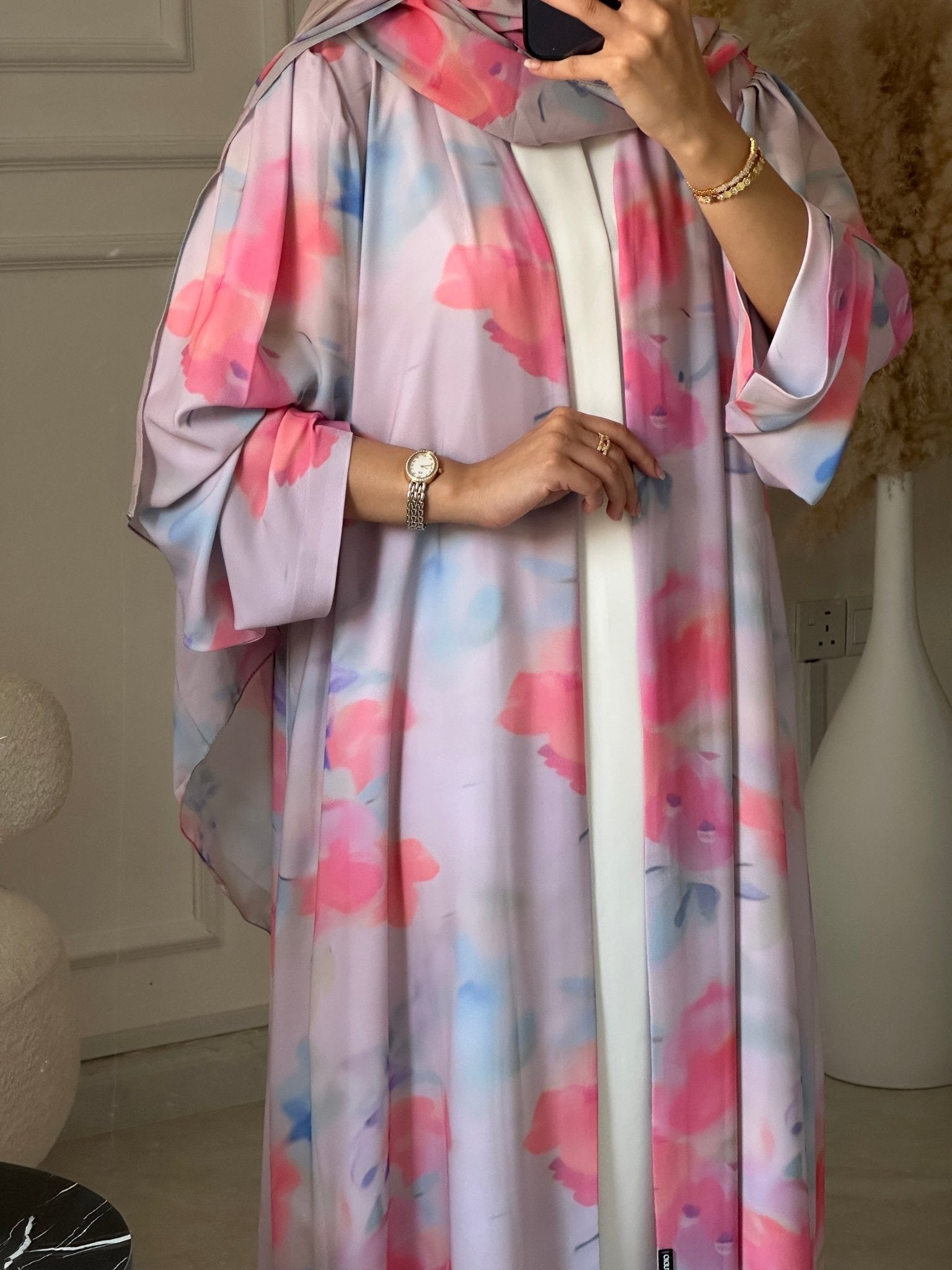 C 1204 Pink Printed Abaya