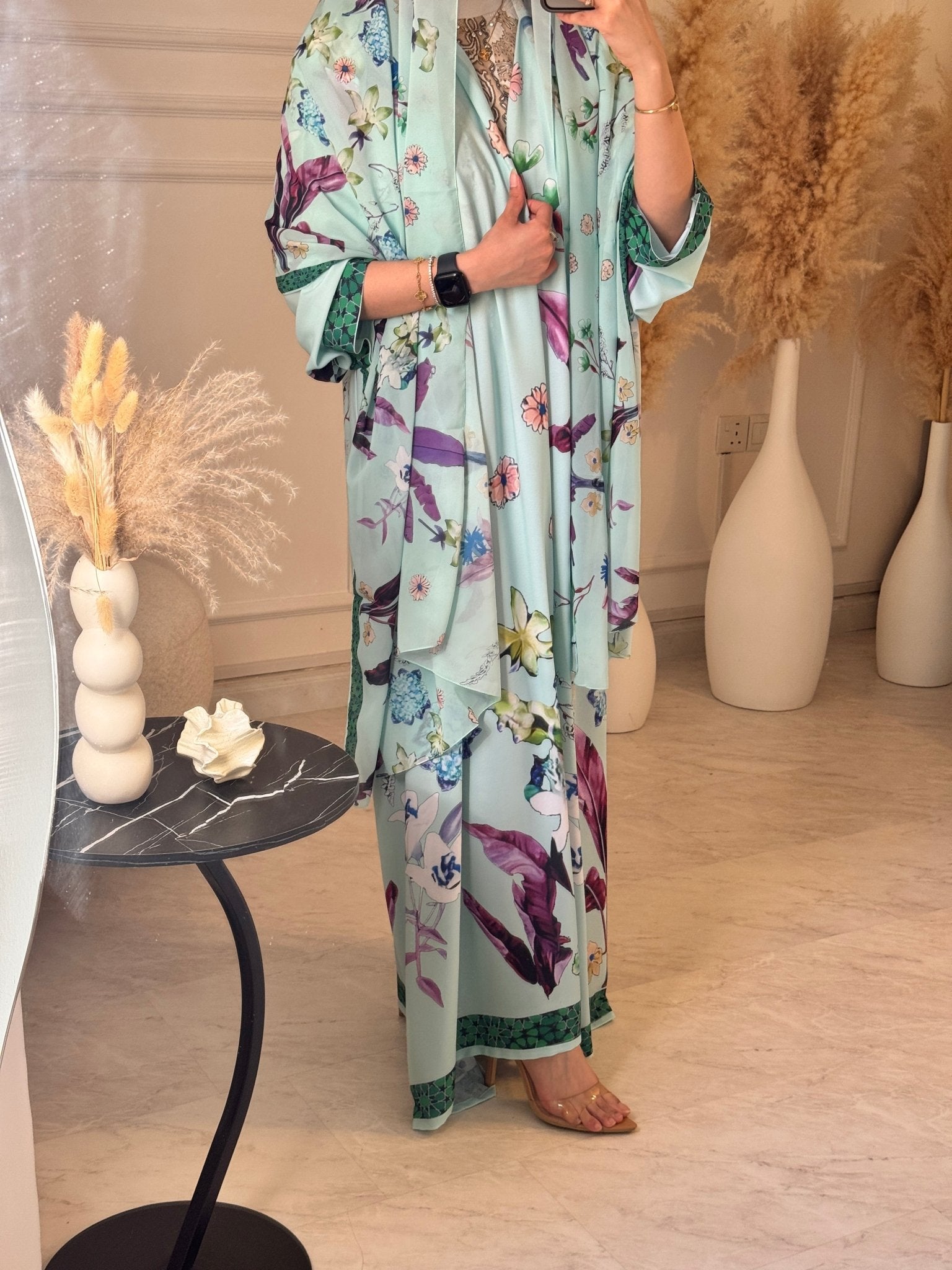 C 1208 Green Printed Abaya