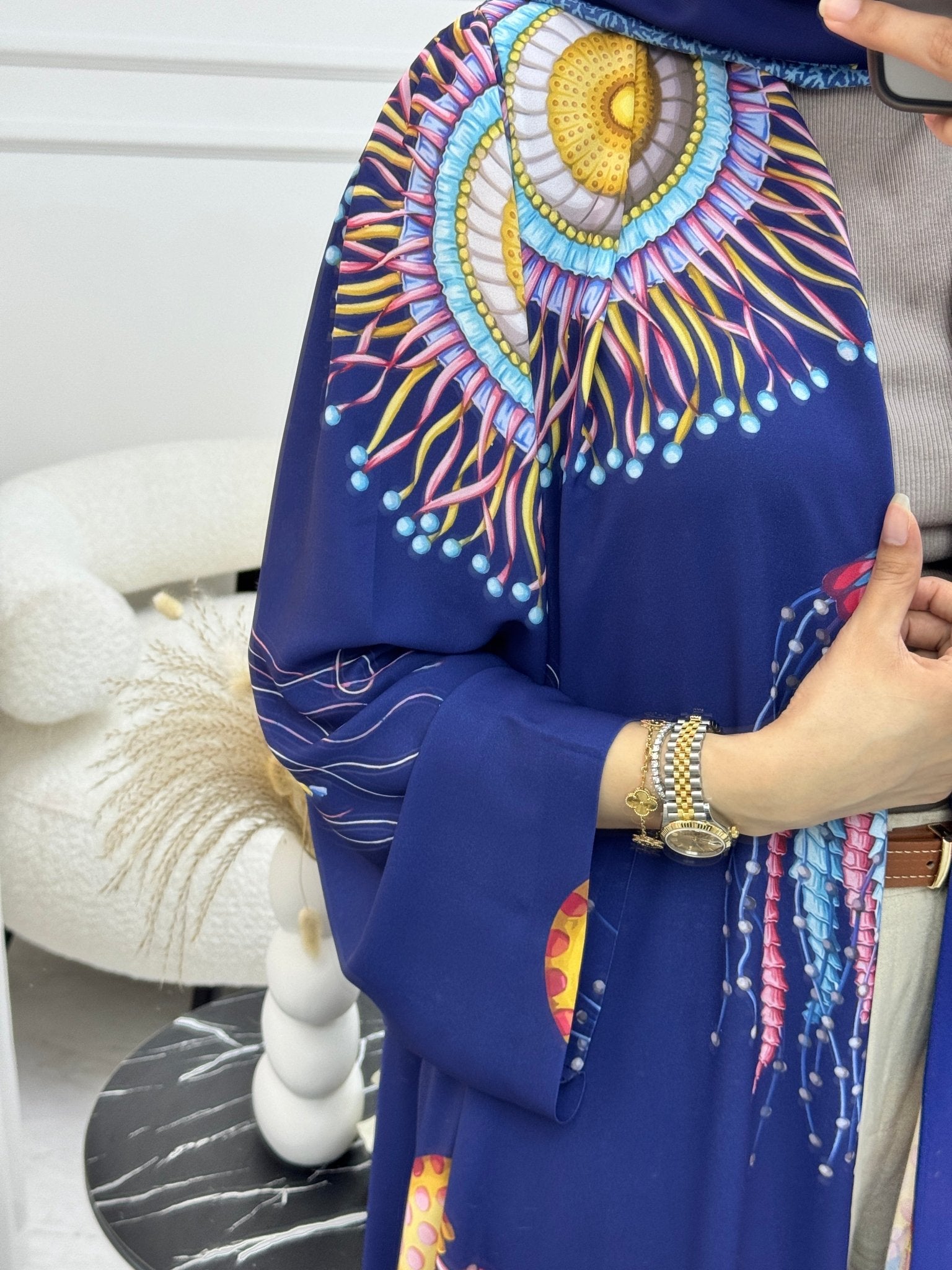 C 1218 Blue Jellyfish Printed Abaya