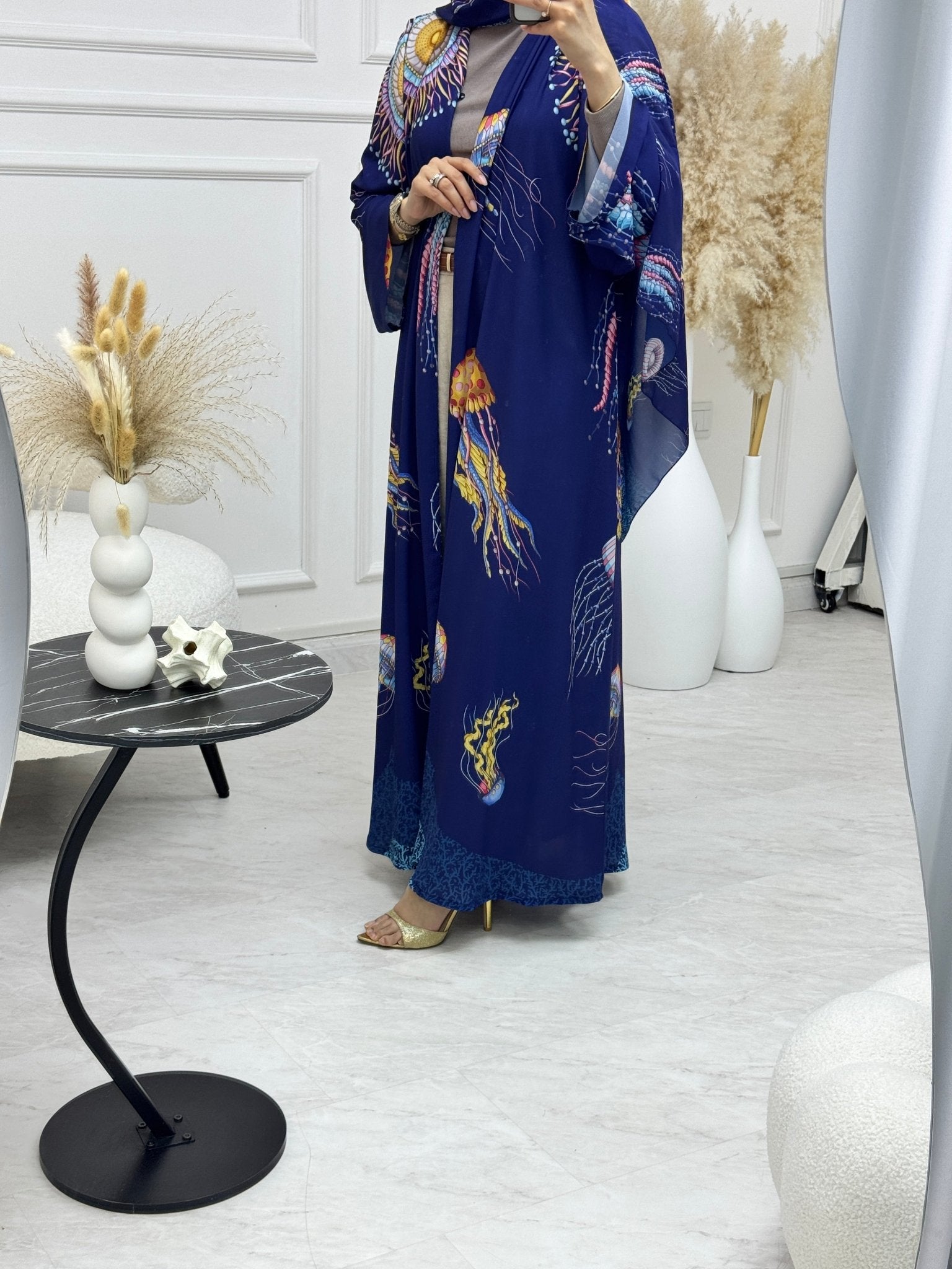C 1218 Blue Jellyfish Printed Abaya