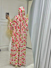 C 1221 Cherry Mist Printed Abaya
