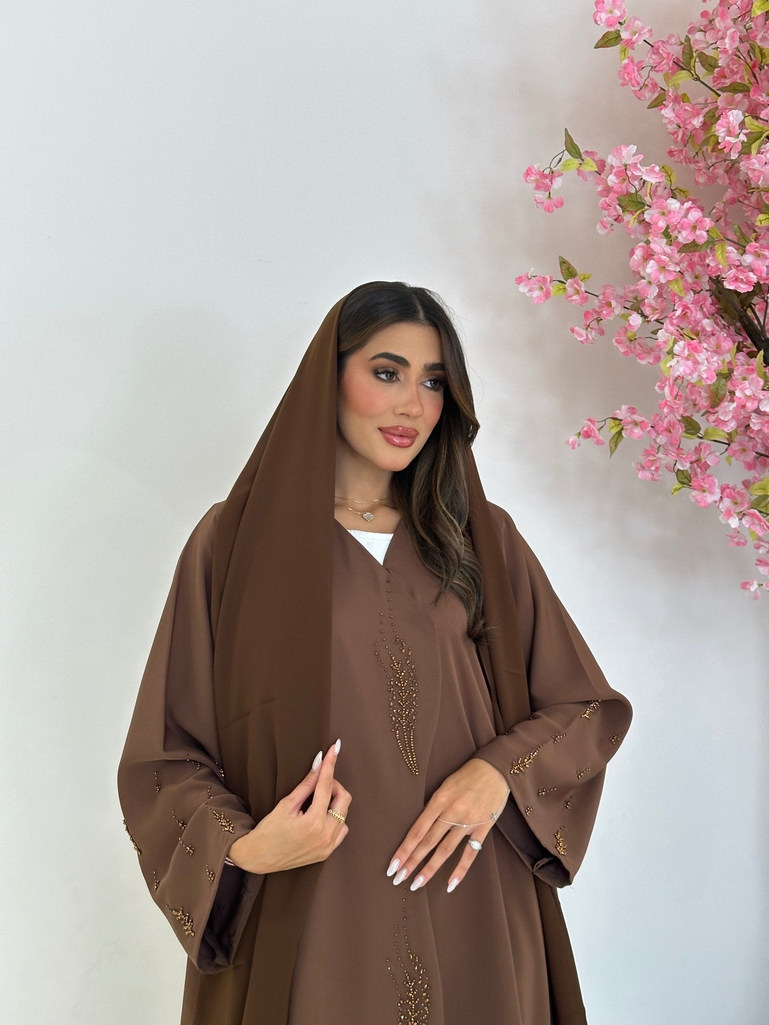 C 1232 Khaki Beaded Abaya