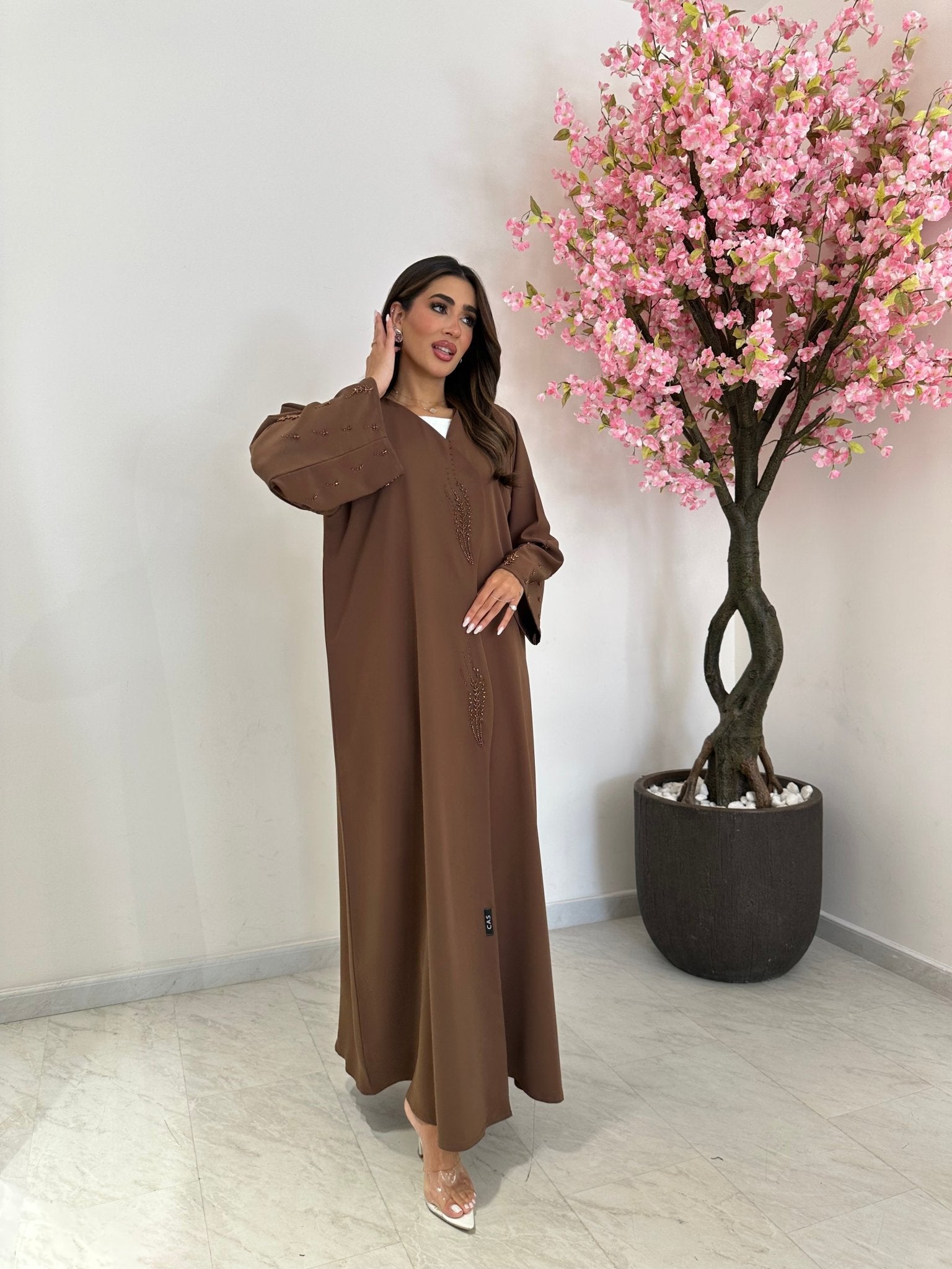 C 1232 Khaki Beaded Abaya