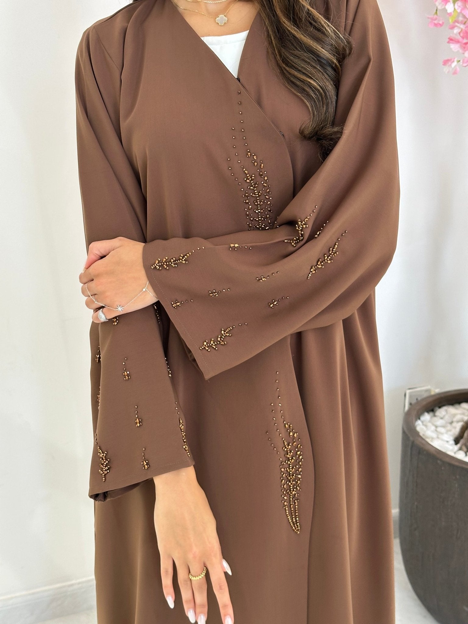 C 1232 Khaki Beaded Abaya