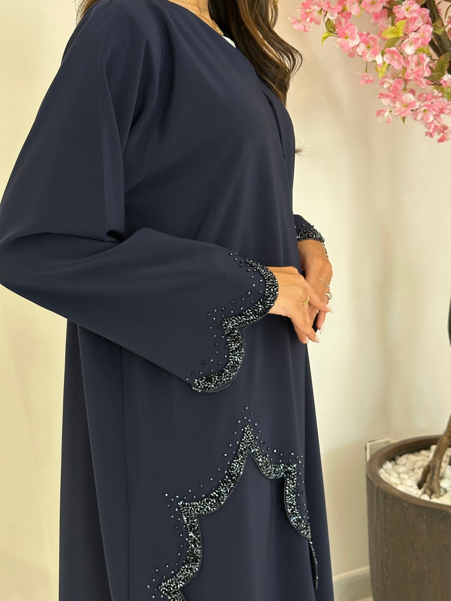 C 1233 Navy Blue Beaded Abaya