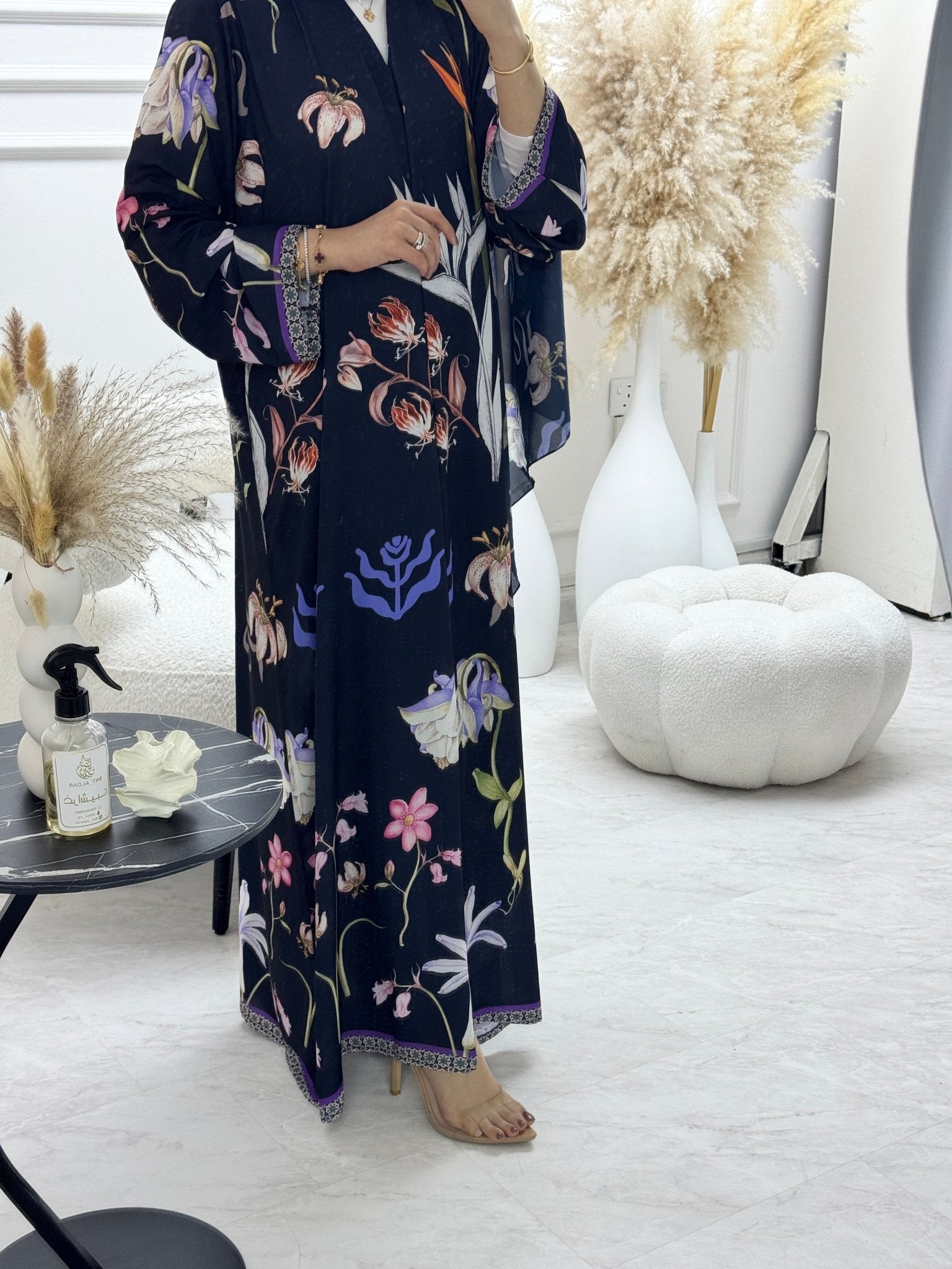 C 1247 Black Floral Printed Abaya