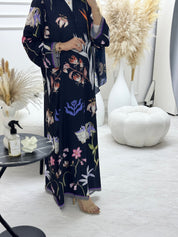 C 1247 Black Floral Printed Abaya