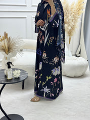C 1247 Black Floral Printed Abaya