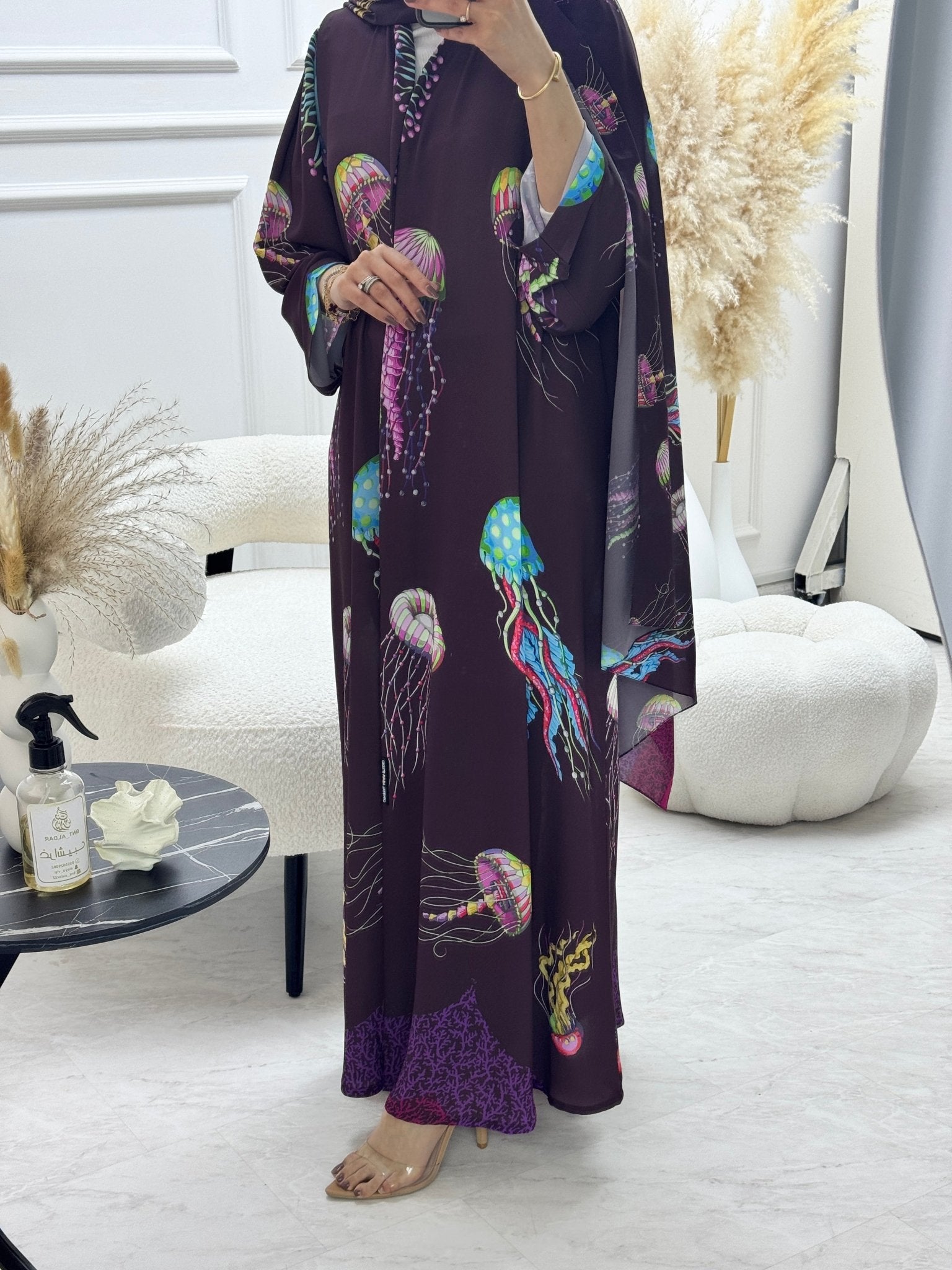 C 1249 Brown Jelly Printed Abaya