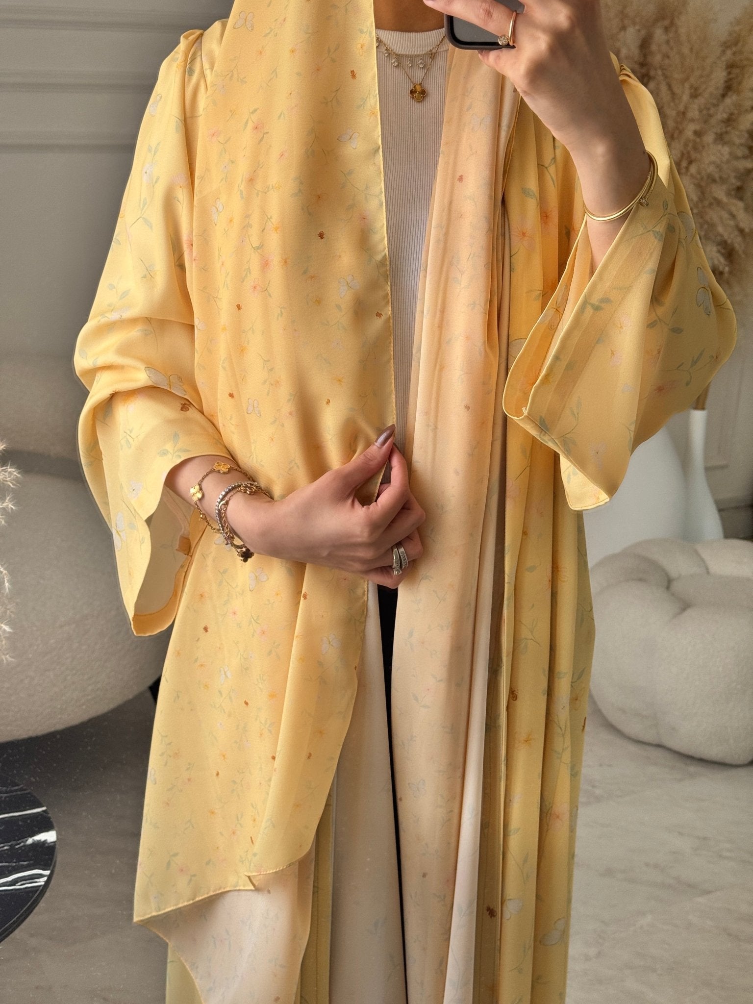 C 1251 Honey Gold Printed Abaya