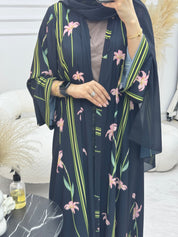 C 1254 Black Lily Printed Abaya