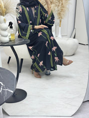 C 1254 Black Lily Printed Abaya