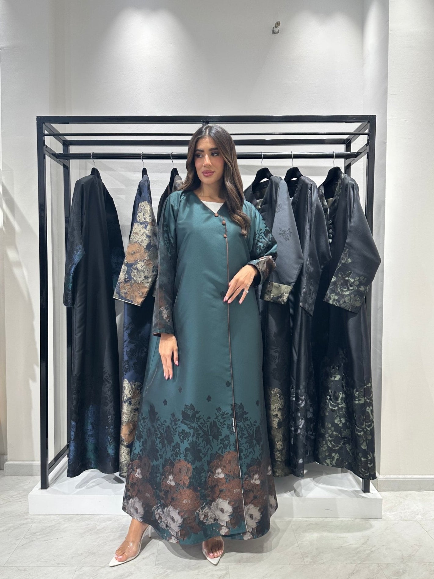 C 1255 Emerald Blossom Printed Abaya