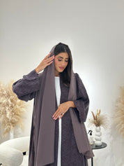 C 1261 - 01 Plum Patterned Printed Abaya
